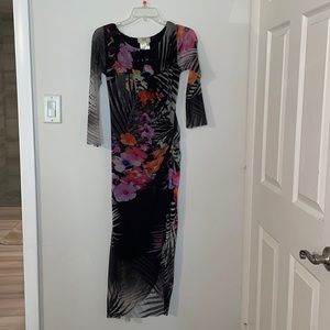 FUZZI long sleeve black tropical dress